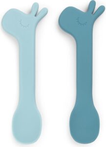 Łyżeczki dziecięce Lalee niebieskie silikonowe 2 szt. – bezpieczny materiał, ergonomiczny kształt, łatwe w czyszczeniu