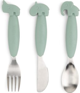 Sztućce dziecięce Easy Grip zielone 3 el. – ergonomiczny kształt, kolor zielony, zestaw 3 elementów