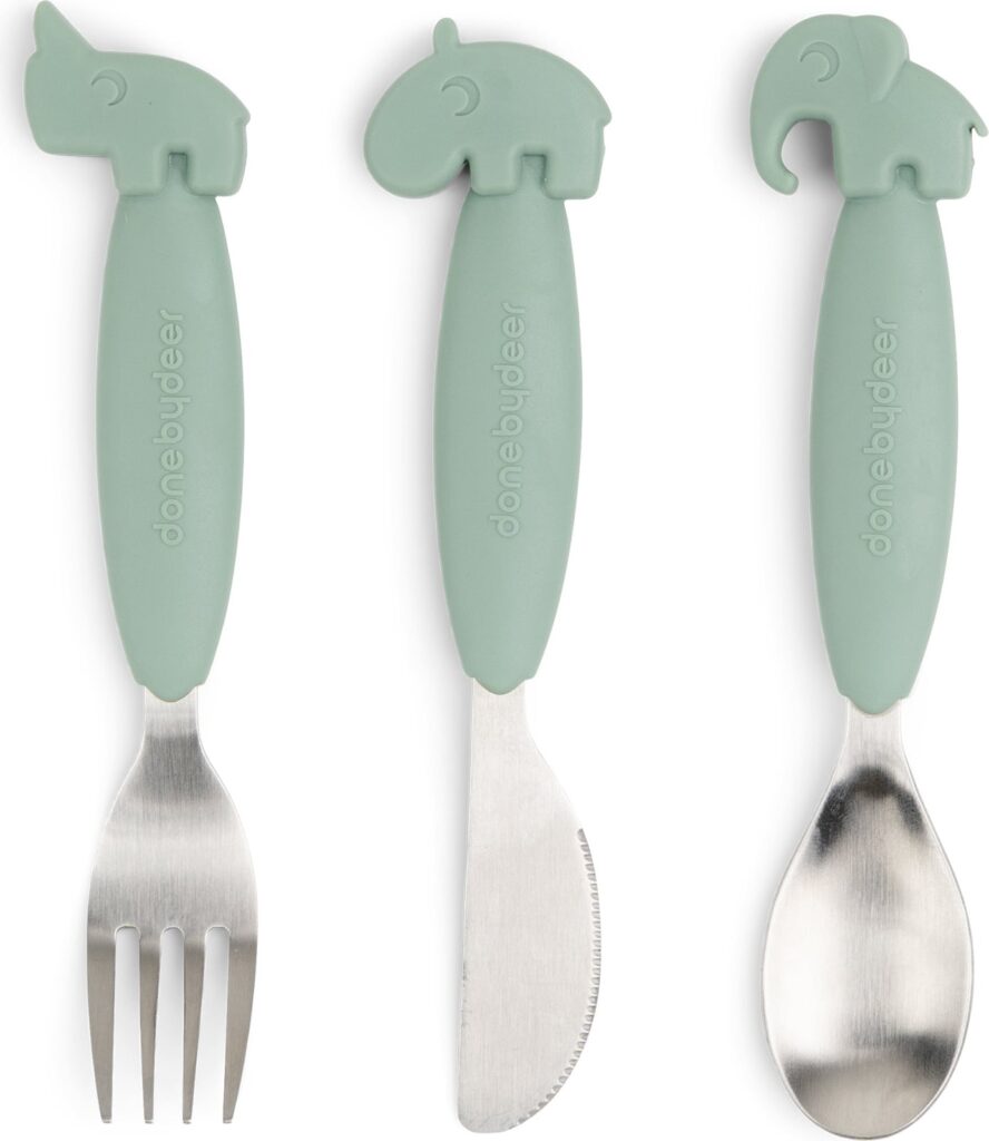 Sztućce dziecięce Easy Grip zielone 3 el. – ergonomiczny kształt, kolor zielony, zestaw 3 elementów
