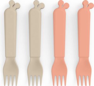 Widelce dziecięce Kiddish Raffi piaskowe i koralowe 4 szt. – ergonomiczne, bezpieczne, kolorowe