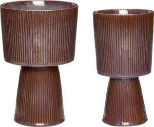 Doniczka Hübsch fioletowo-brązowa żłobiona 2 szt. – stylowy design, materiał ceramiczny, idealna do wnętrz
