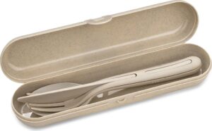 Komplet sztućców Klikk Ready Organic Nature piaskowy w etui 4 el. – ekologiczne materiały, praktyczne etui, minimalistyczny design