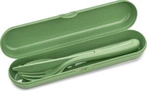 Komplet sztućców Klikk Ready Organic Nature zielony w etui 4 el. – ekologiczne materiały, praktyczne etui, nowoczesny design