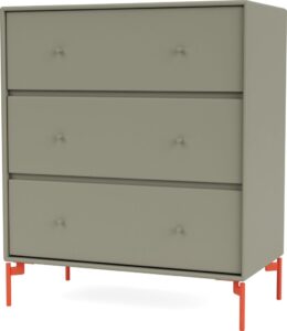 Komoda Carry brązowozielona na czerwonych nogach – elegancki design, funkcjonalność, trwałe materiały