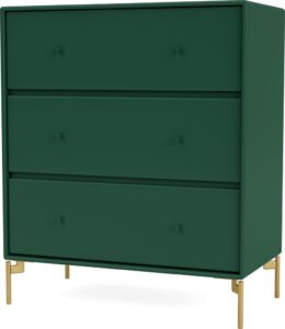 Komoda Carry ciemnozielona na mosiężnych nogach – elegancki design, pojemne szuflady, styl skandynawski
