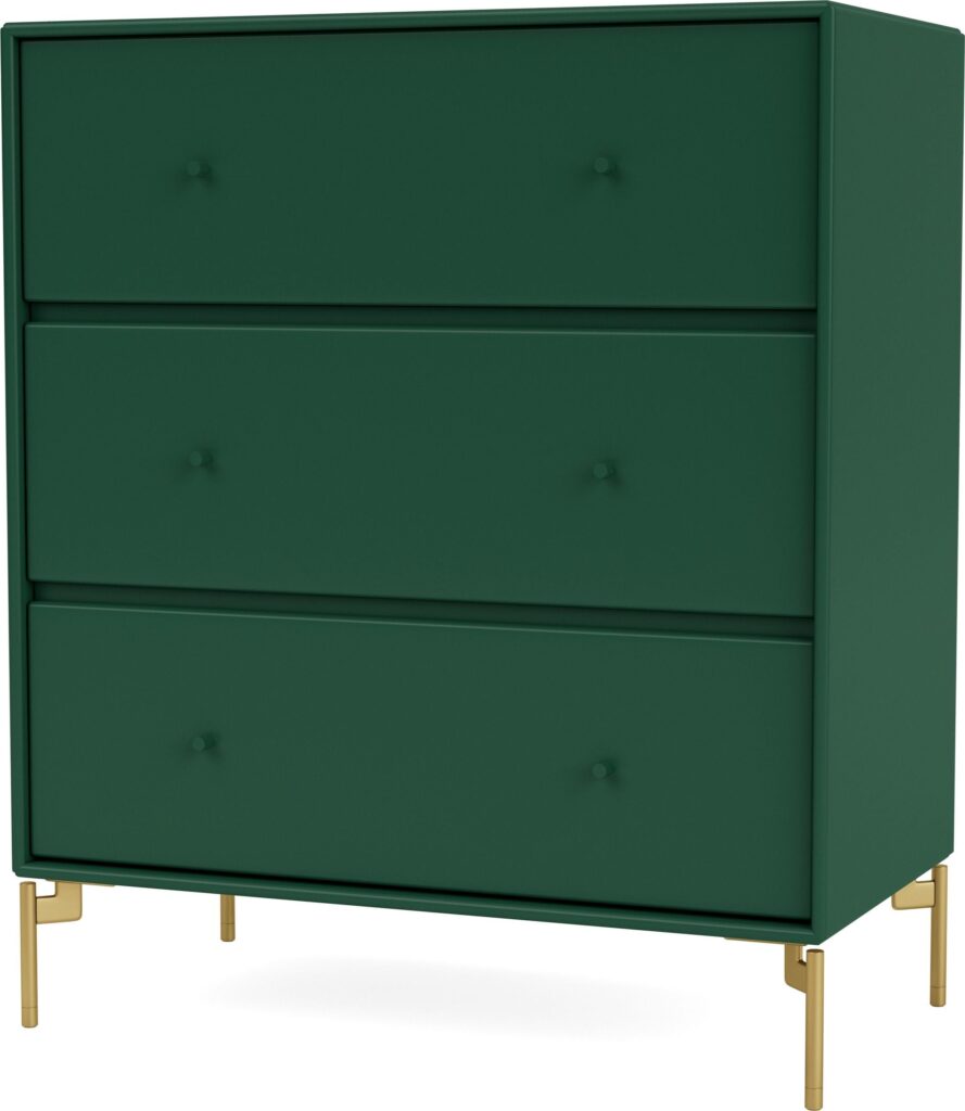 Komoda Carry ciemnozielona na mosiężnych nogach – elegancki design, pojemne szuflady, styl skandynawski