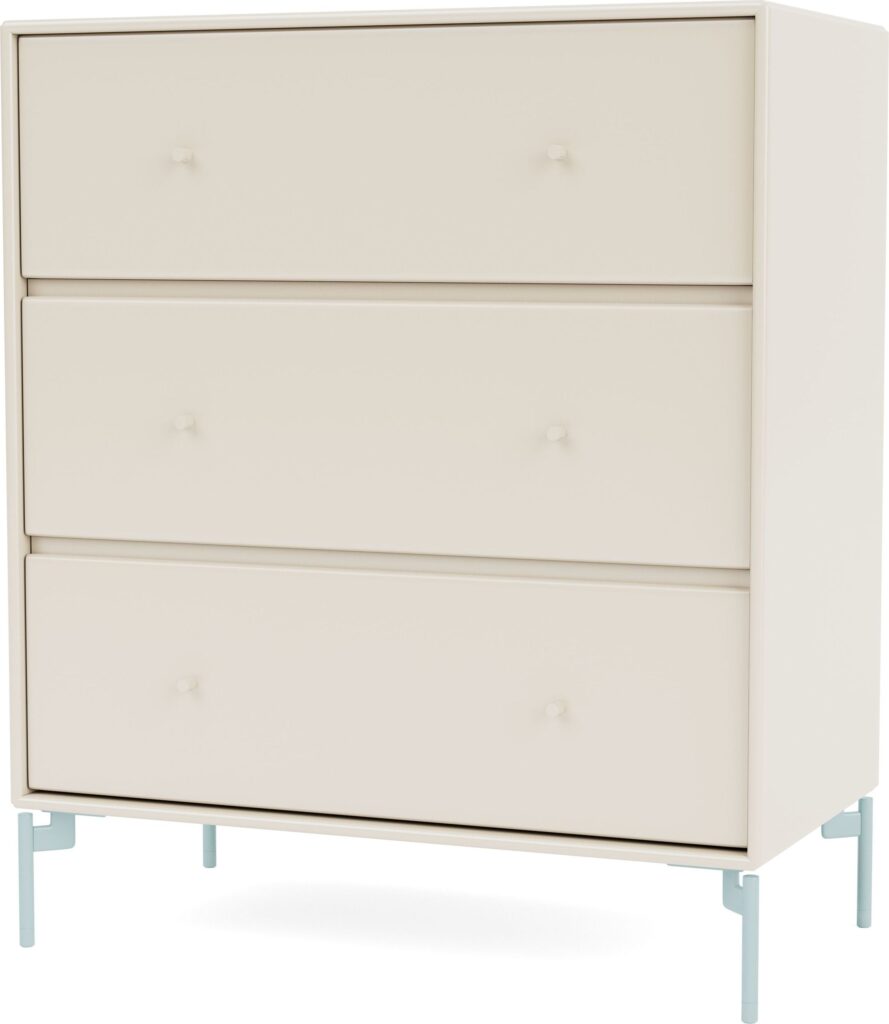 Komoda Carry jasnobeżowa na jasnobłękitnych nogach – elegancki design, funkcjonalność, trwałe materiały