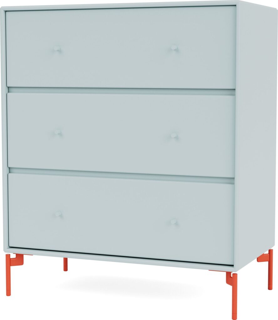 Komoda Carry jasnobłękitna na czerwonych nogach – stylowy design, funkcjonalność, przyciągający kolor
