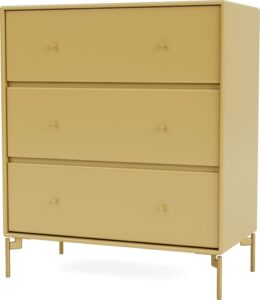 Komoda Carry musztardowa na mosiężnych nogach – elegancki design, funkcjonalność i trwałość