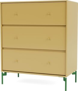 Komoda Carry musztardowa na zielonych nogach – nowoczesny design, funkcjonalność, kolor musztardowy, zielone nogi
