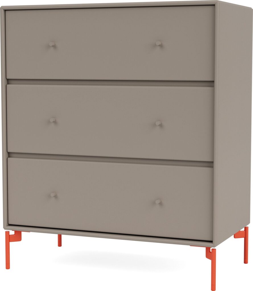 Komoda Carry truflowa na czerwonych nogach – elegancki design, funkcjonalność, nowoczesny styl