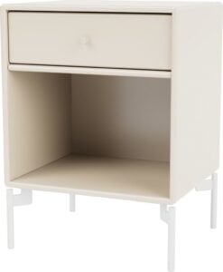 Szafka nocna Dream jasnobeżowa na białych nogach – elegancki design, funkcjonalność, solidne wykonanie
