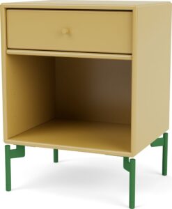 Szafka nocna Dream musztardowa na zielonych nogach – styl skandynawski, funkcjonalność, nowoczesny design