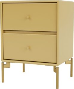 Szafka nocna Drift musztardowa na mosiężnych nogach – elegancki design, funkcjonalność, nowoczesny styl