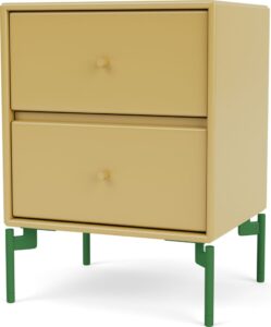 Szafka nocna Drift musztardowa na zielonych nogach – nowoczesny design, funkcjonalność, stabilna konstrukcja