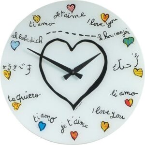 Zegar ścienny Loving You – elegancki design, styl nowoczesny, kolor biały, materiał metal