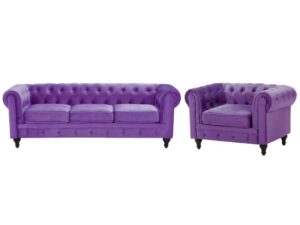 Komplet wypoczynkowy dla 4 osób CHESTERFIELD Welur Fioletowy