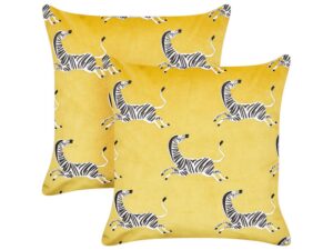 Zestaw 2 poduszek dekoracyjnych ACONITUM Welur 45 x 45 cm Żółty Wzór zwierzęcy