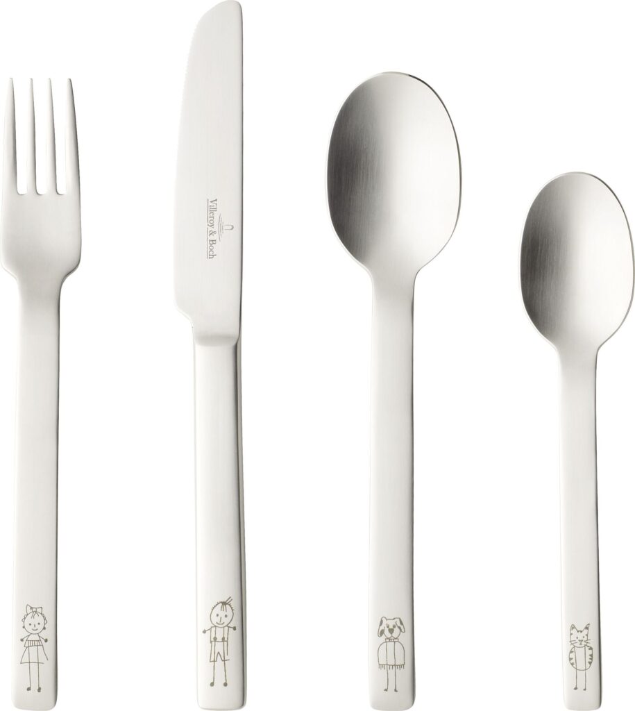 Sztućce dla dzieci One 4 el. – bezpieczne materiały, ergonomiczny design, kolorowe akcenty
