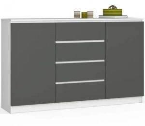 Długa komoda z gładkim frontem biały + grafit R3-W13