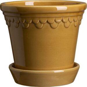 Doniczka Københavner 12 cm żółta z podstawką szkliwiona – elegancki design, funkcjonalność, łatwość w pielęgnacji
