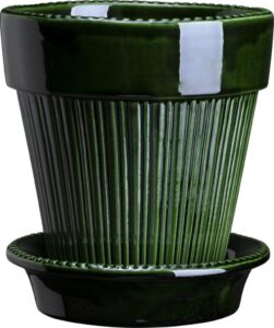 Doniczka Simona 16 cm zielona z podstawką szkliwiona – elegancka, funkcjonalna, wykonana z ceramiki