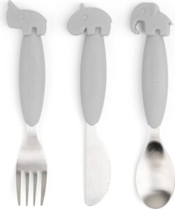 Sztućce dziecięce Easy Grip szare 3 el. – ergonomiczne, bezpieczne, łatwe w użyciu