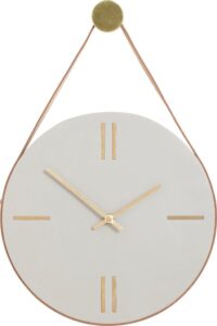 Zegar ścienny Hübsch ze skórzaną zawieszką – elegancki design, minimalistyczny styl, naturalne materiały