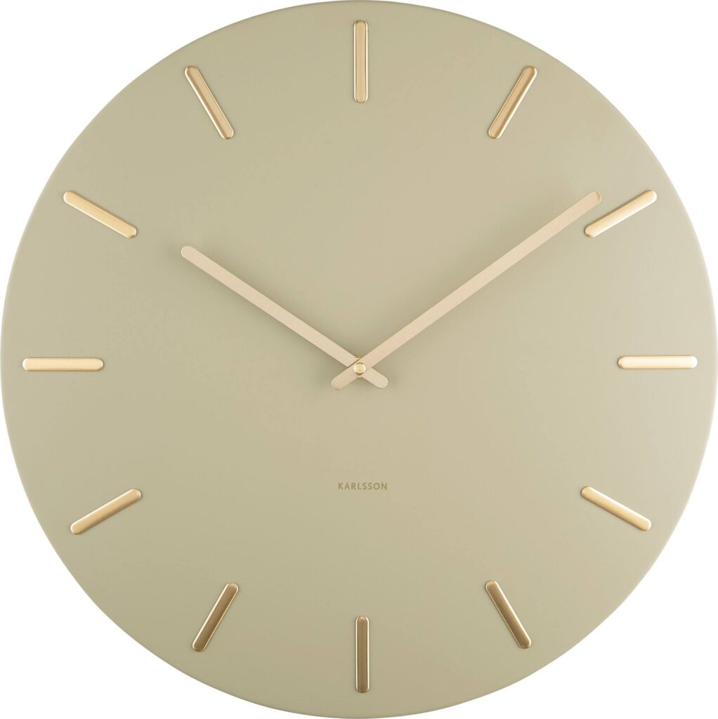 Zegar ścienny Charm oliwkowy – elegancki design, kolor oliwkowy, styl nowoczesny