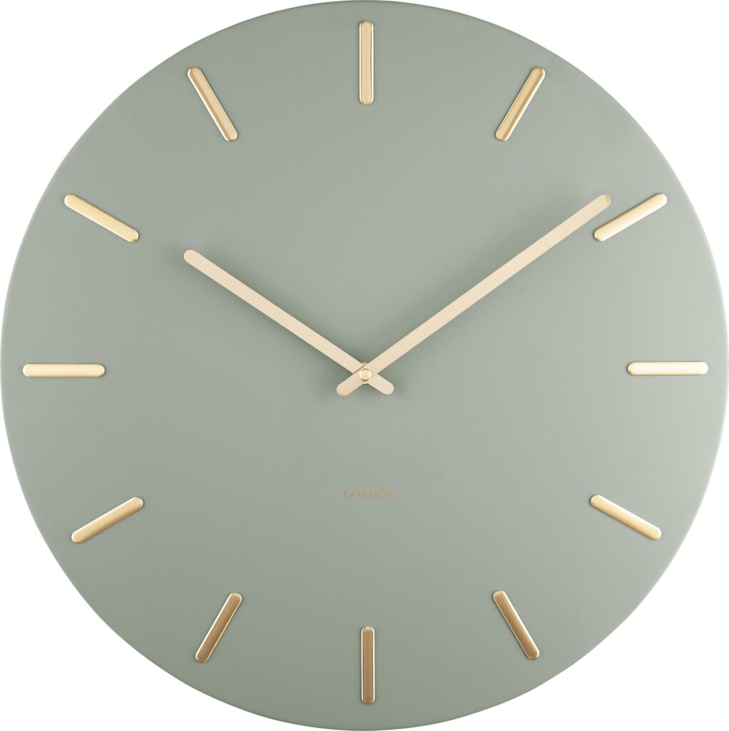Zegar ścienny Charm szarozielony – elegancki design, minimalistyczny styl, idealny do różnych wnętrz
