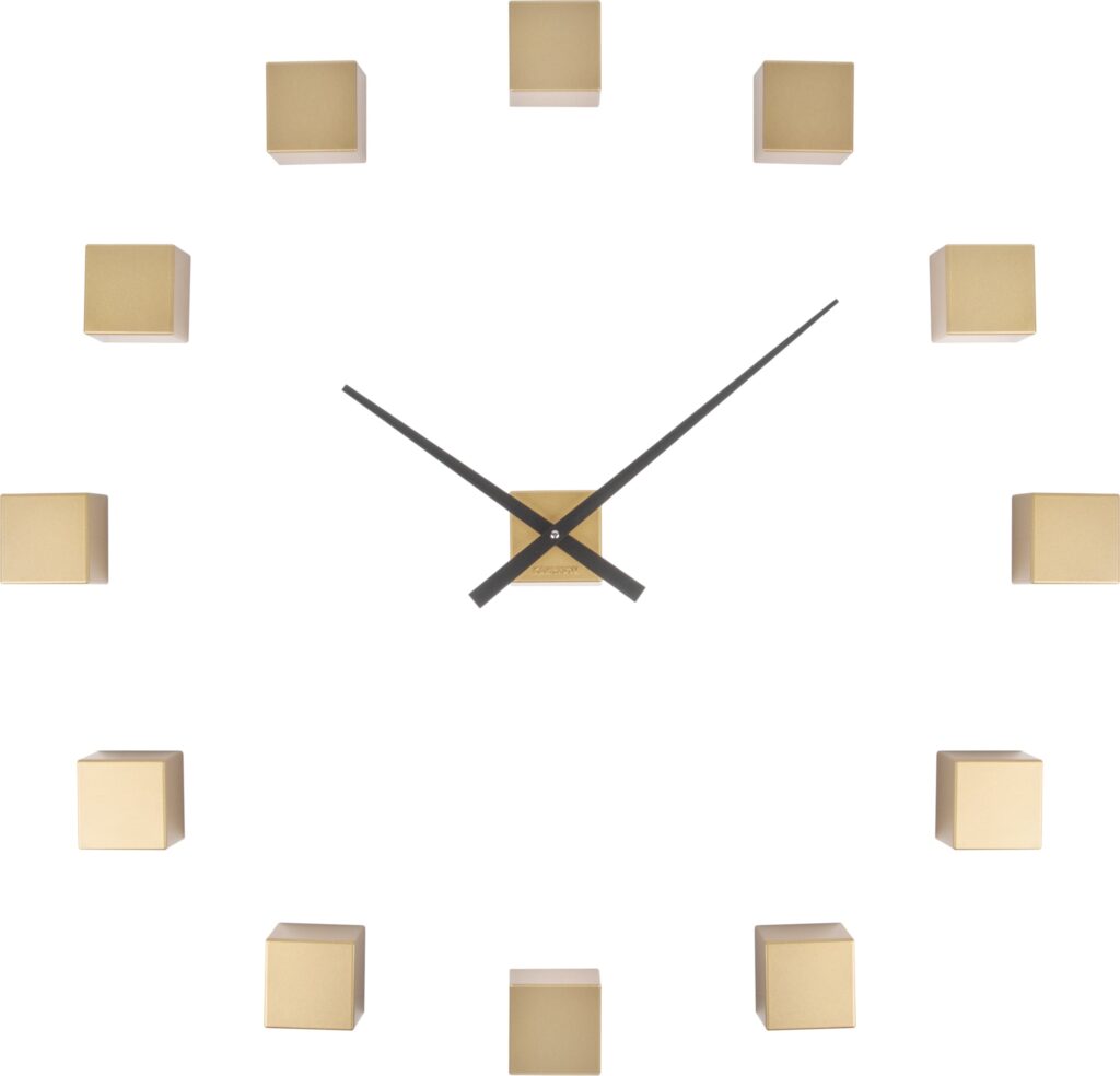 Zegar ścienny DIY Cubic złoty – nowoczesny design, złoty kolor, łatwy montaż