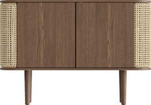 Komoda dwudrzwiowa Treasures ciemny dąb i plecionka wiedeńska – elegancki design, funkcjonalność, naturalne materiały