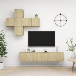 vidaXL 7-cz. zestaw szafek TV, dąb sonoma, materiał drewnopochodny