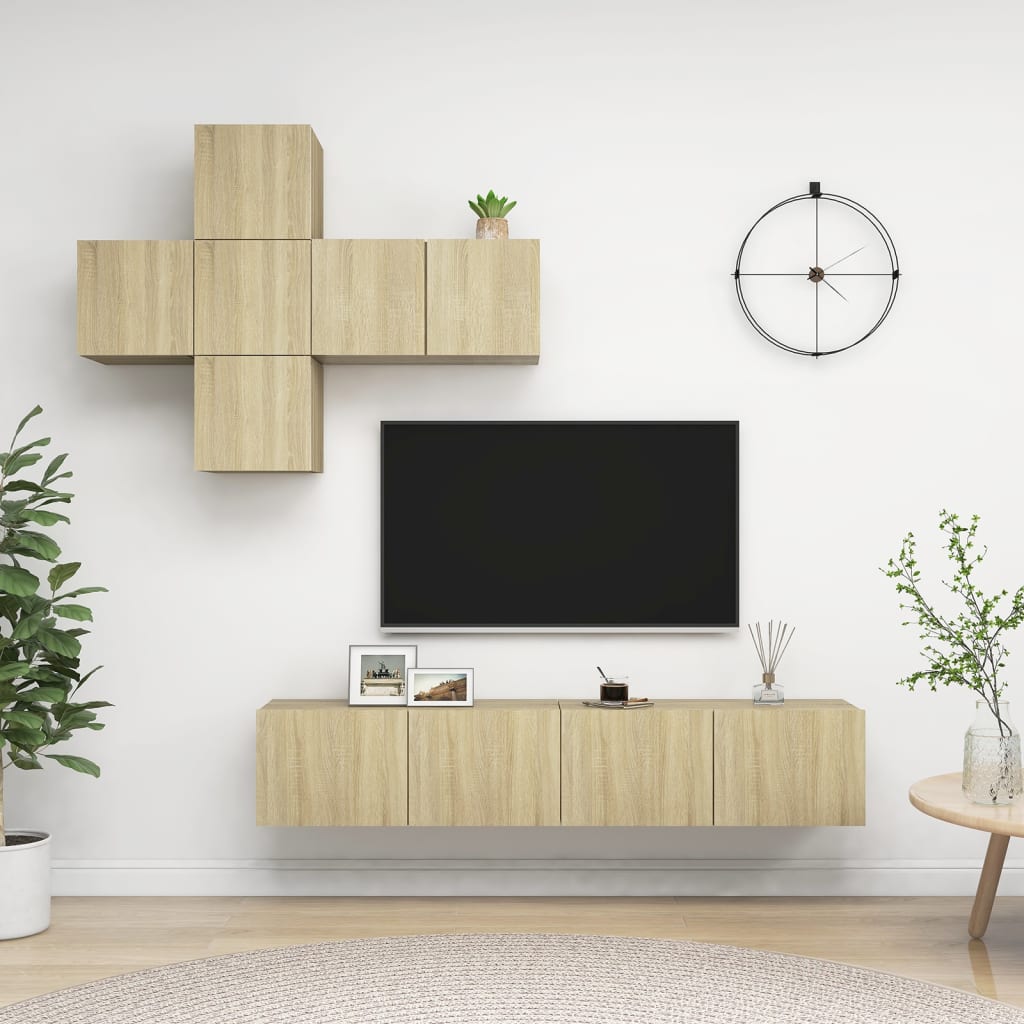 vidaXL 7-cz. zestaw szafek TV, dąb sonoma, materiał drewnopochodny