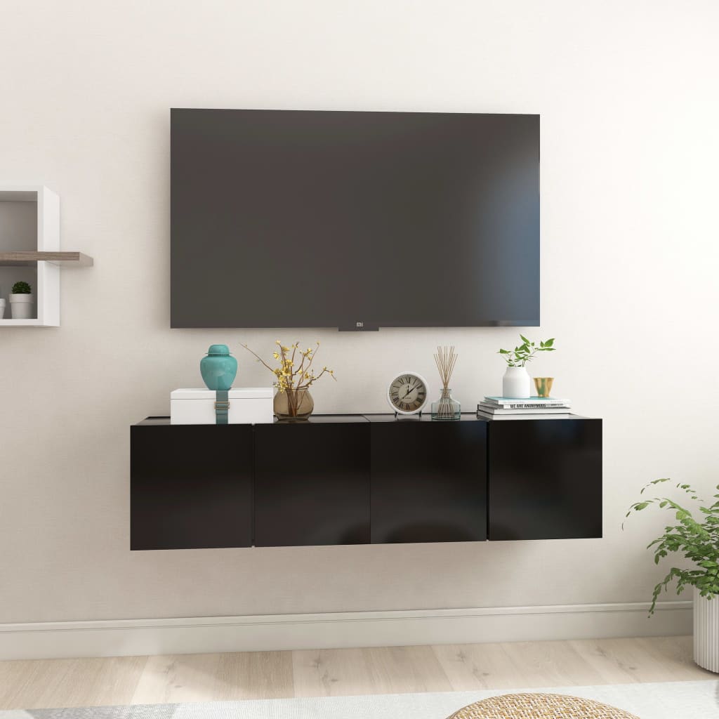 vidaXL Szafki wiszące pod TV 2 szt., czarne, 60x30x30 cm
