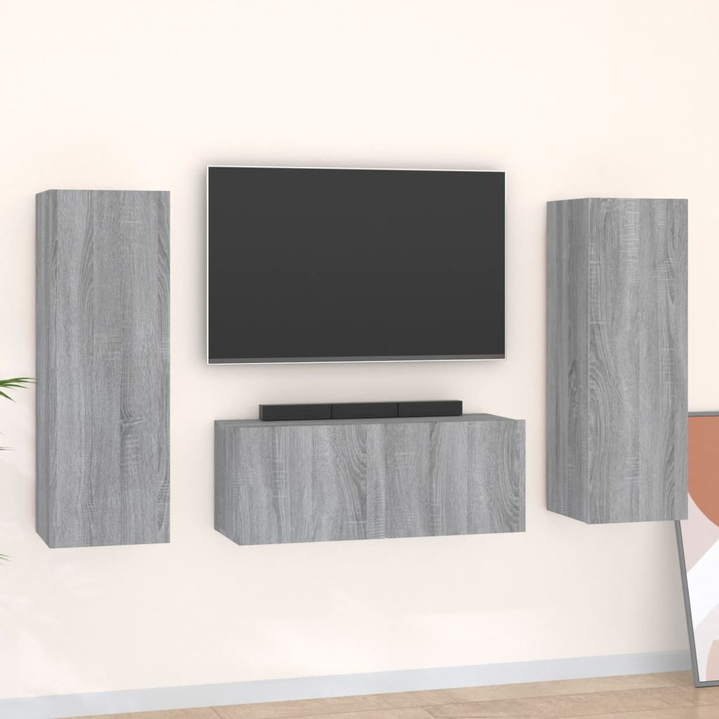 vidaXL Zestaw 3 szafek TV, szary dąb sonoma, materiał drewnopochodny