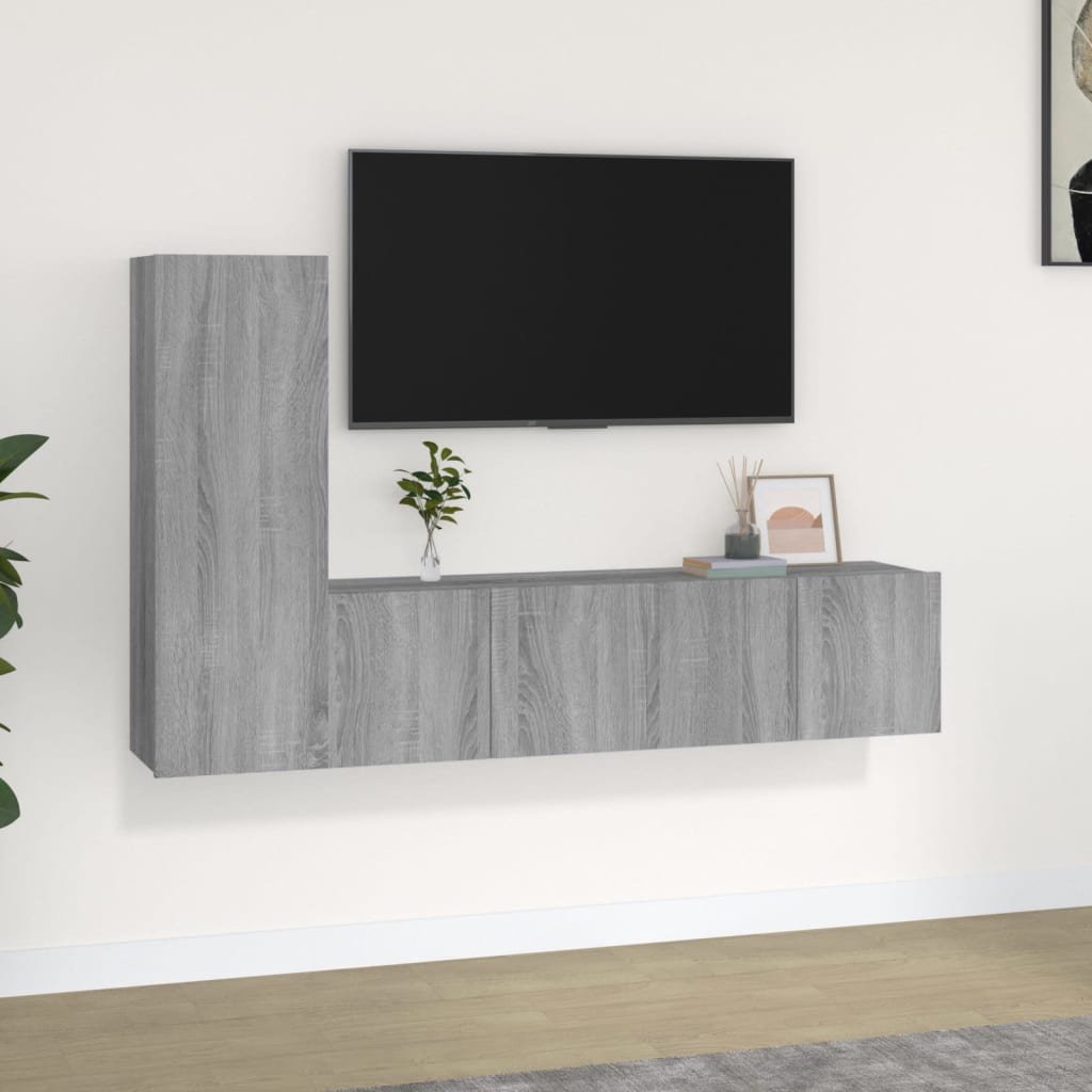vidaXL Zestaw 3 szafek TV, szary dąb sonoma, materiał drewnopochodny