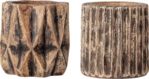 Doniczki Bloomingville 13 cm z drewna z recyklingu 2 szt. – ekologiczny materiał, elegancki design, praktyczne zastosowanie