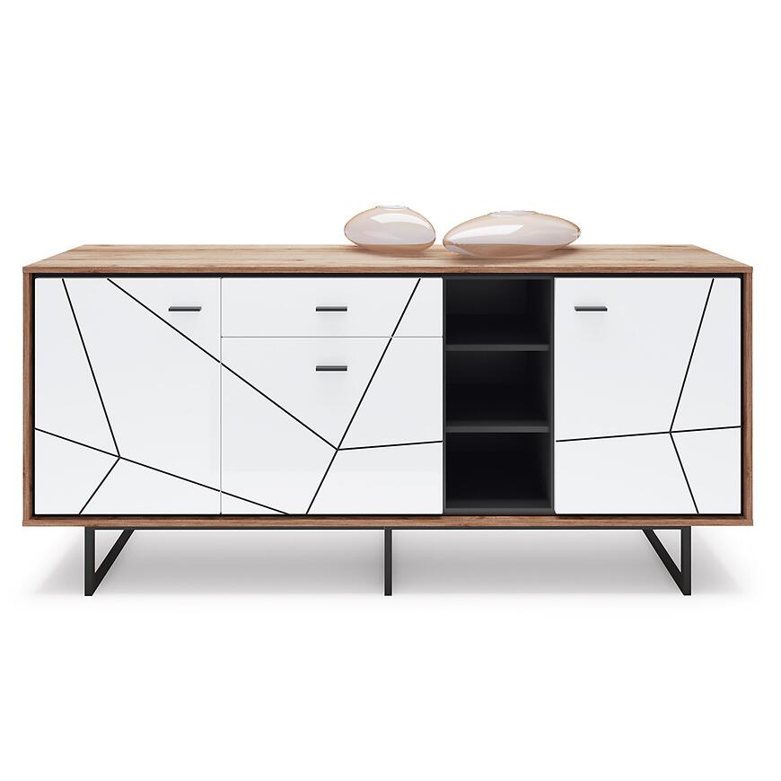 Komoda Brolo BROK06 3D1S dąb catania/czarna perła/mdf biały HG