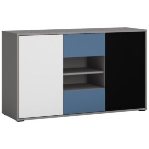Komoda Laser LASK02B 2D2S szary platynowy/czarna perła/biel alpejska/niebieski – nowoczesny design, funkcjonalność i elegancja