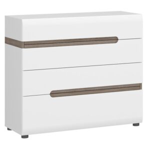 Komoda Linate typ 44 4S biały alpejski/trufla/mdf biały L – elegancki styl, funkcjonalność, naturalne materiały