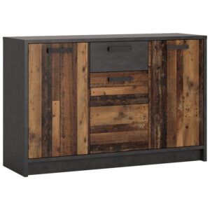 Komoda Nubi NUBK01 3D1S matera ciemna/old style – elegancka komoda z szufladami, styl retro, ciemny kolor