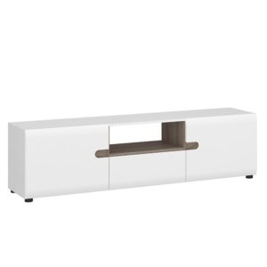 Komoda RTV Linate typ 50 2D1S biały alpejski/trufla/mdf biały l – nowoczesny design, funkcjonalność, materiał MDF