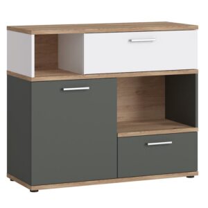 Komoda Twenty TWEK01 1D2S dąb honey castello/biały alpejski/grafit szary – nowoczesny design, funkcjonalność, materiał dąb