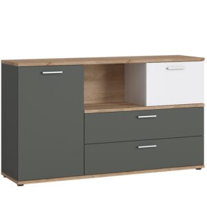 Komoda Twenty TWEK02 2D2S dąb honey castello/biały alpejski/grafit szary – funkcjonalność, nowoczesny design, solidne materiały