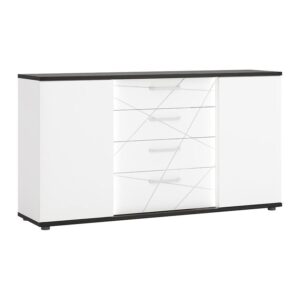 Komoda Venezia VENK01 2D4S biały alpejski/dąb vicenza czarny/mdf biały L – elegancki design, funkcjonalność, trwałe materiały