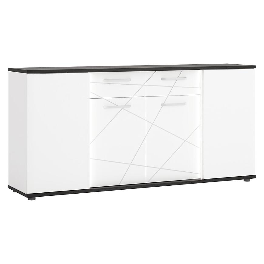 Komoda Venezia VENK02 4D2S biały alpejski/dąb vicenza czarny/mdf biały L – elegancka komoda z pojemnymi szufladami i szafkami