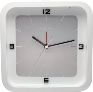 Zegar stołowy Square Alarm biały – nowoczesny design, funkcja budzika, prostokątny kształt, elegancki kolor
