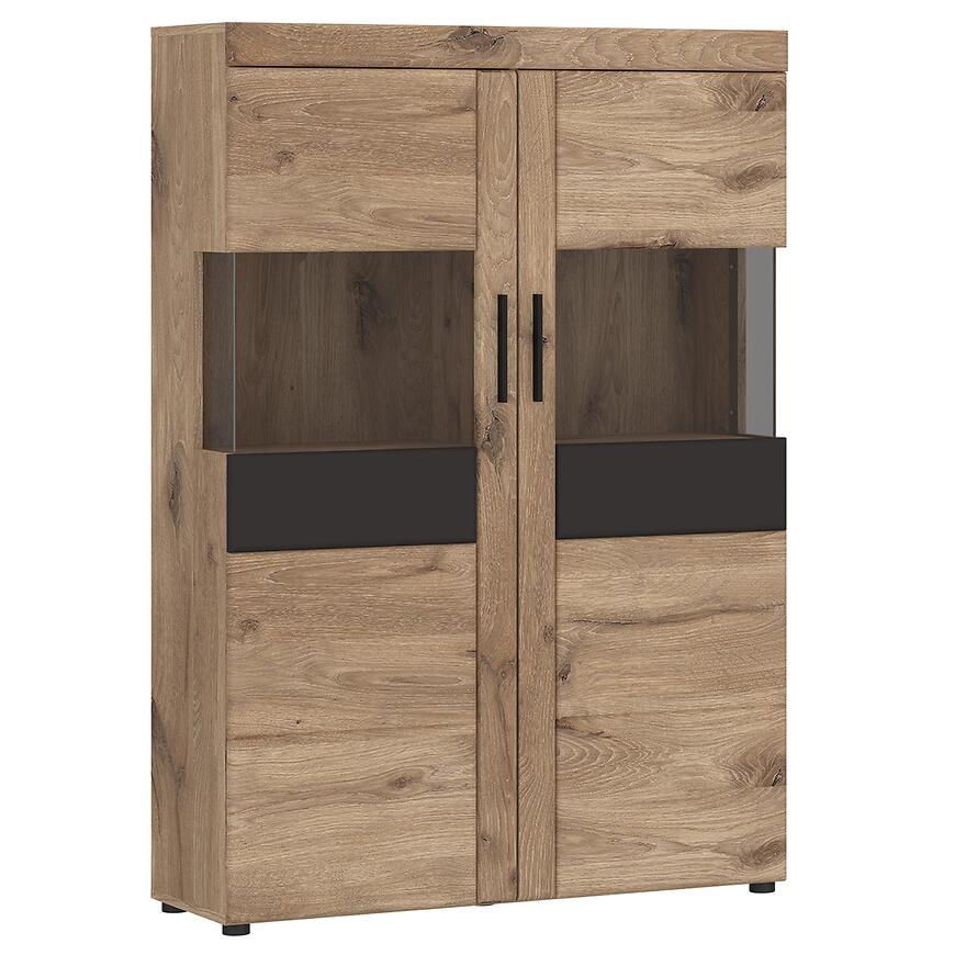Witryna Grano GRNV03 2D dąb viking/pvc dąb viking/pvc szary kosmos – elegancka witryna z dąb viking, 2 drzwi, nowoczesny design
