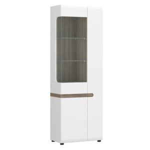 Witryna Linate typ 01 lewa 3D biały alpejski/trufla/mdf biały l – elegancki design, praktyczne przechowywanie, wykonanie z MDF